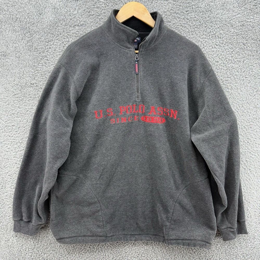 U.S. Polo Assn. Embroidered Men's Size L Gray 1/4 Zip Pullover Pocket Sweatshirt